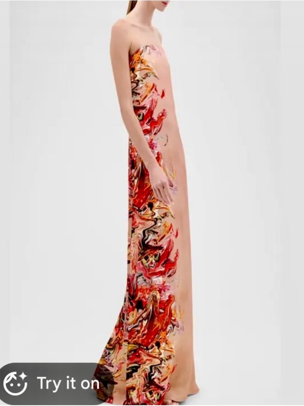 Silvia Tcherassi Peach Strapless Column Gown with Red and Black Abstract Print